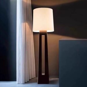 Dark brown wood standing lamp